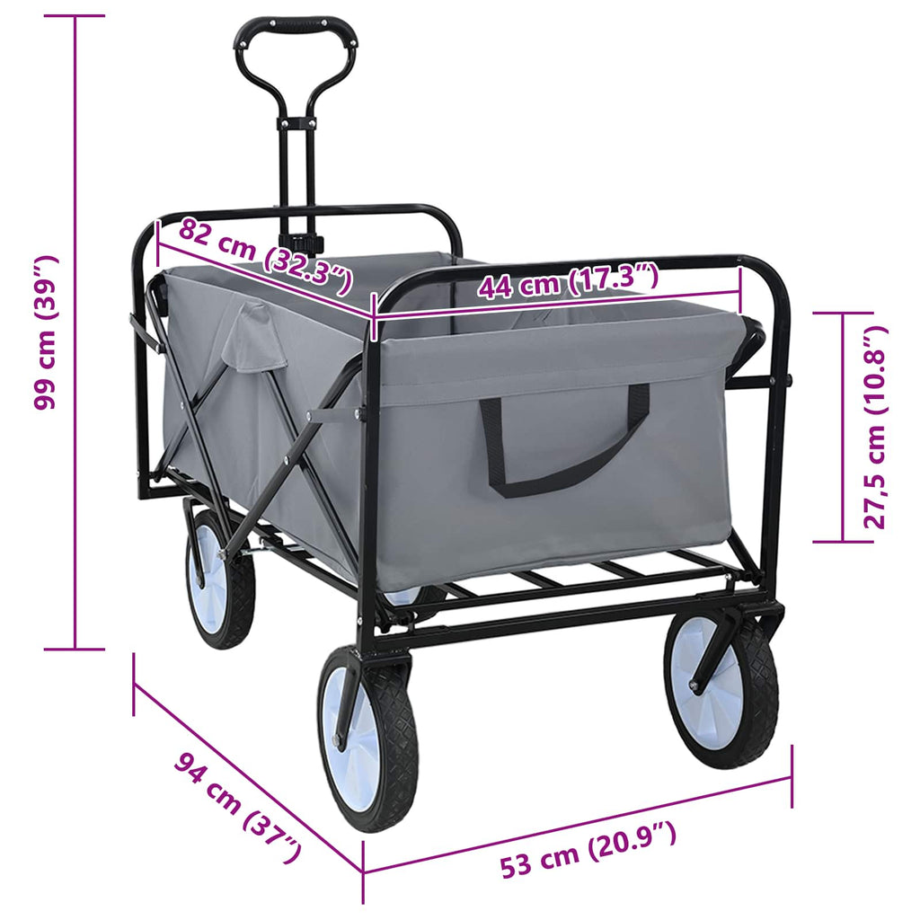 vidaXL Fällbar handvagn 94 x 53 x 99 cm Grå 200 kg Oxford tyg