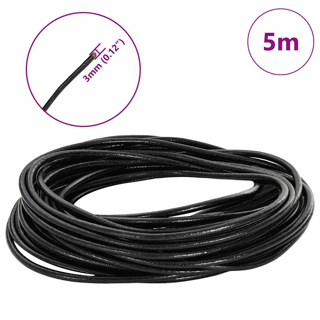 vidaXL Läder Snöre 1 Svart Ø3 mm x 5 m Skinn