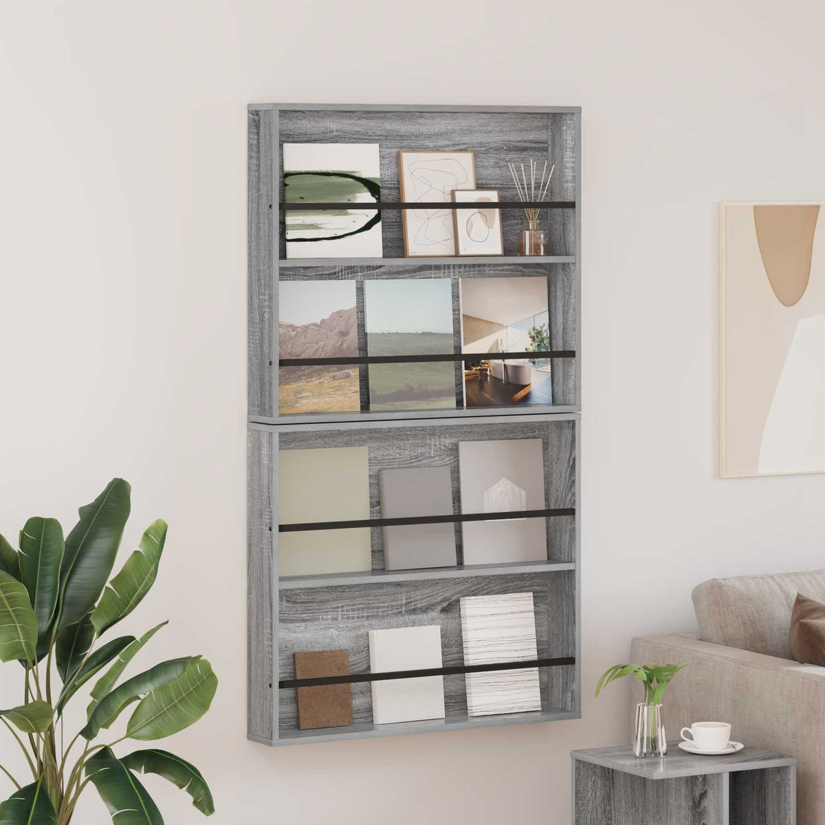 vidaXL Tidningshylla 2 st Grå Sonoma 80 x 12 x 70 cm Konstruerat trä