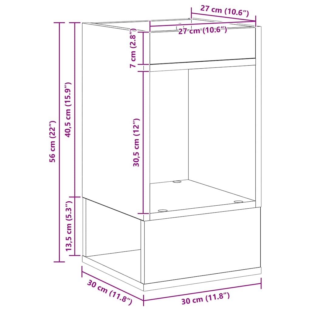 vidaXL Sidobord Sonoma-ek 30 x 30 x 56 cm Konstruerat trä