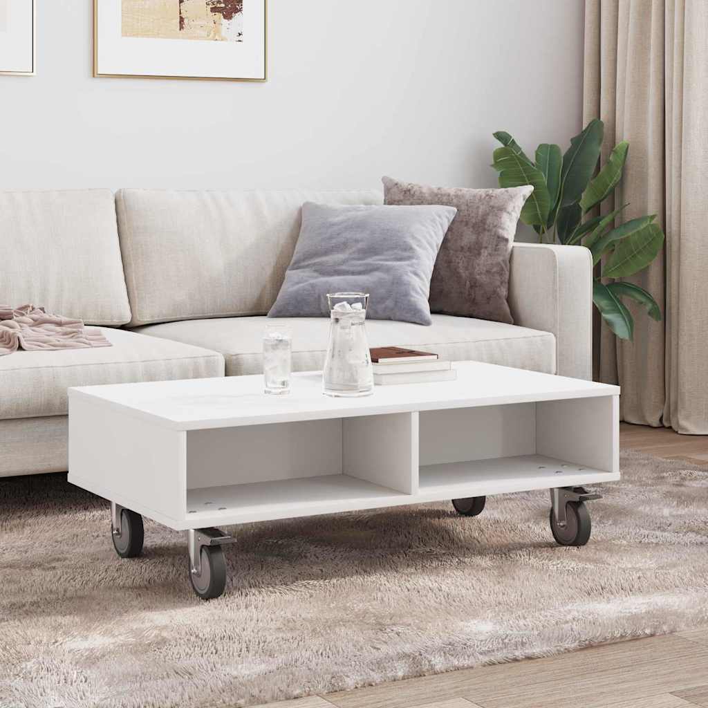 vidaXL Sido bord med hjul Vit 90 x 50 x 30 cm Konstruerat trä