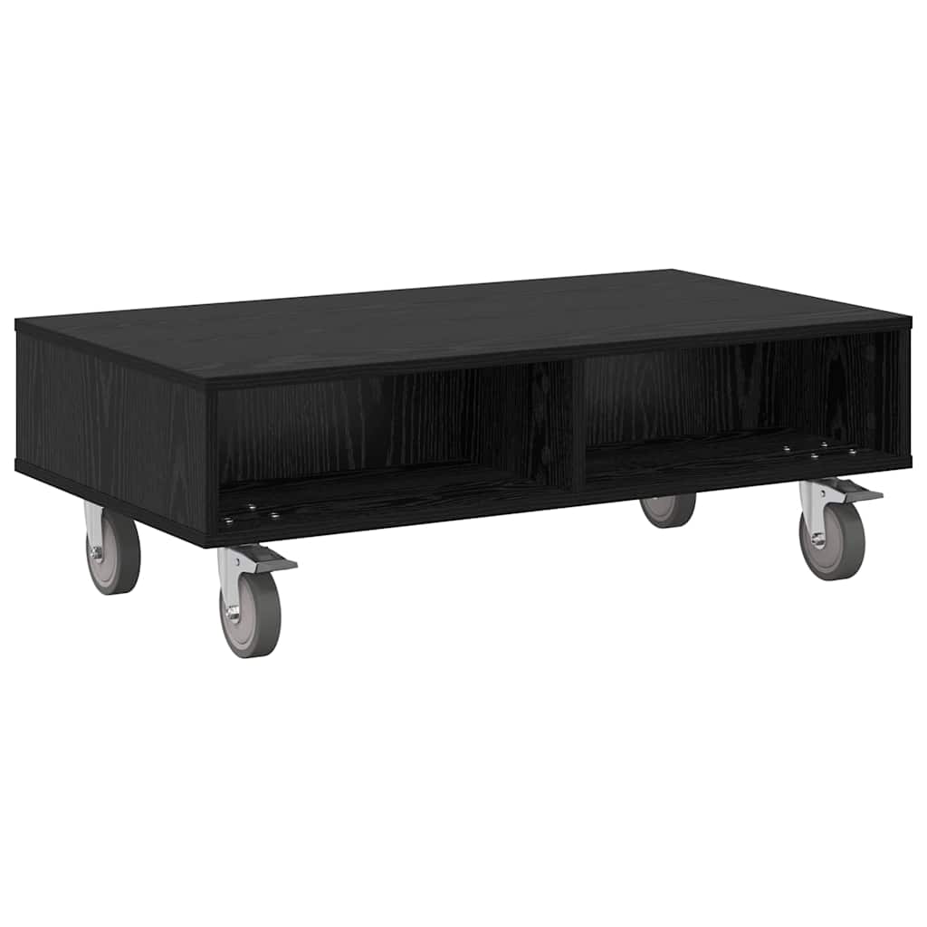 vidaXL Sido bord med hjul Svart Ek 90 x 50 x 30 cm Konstruerat trä