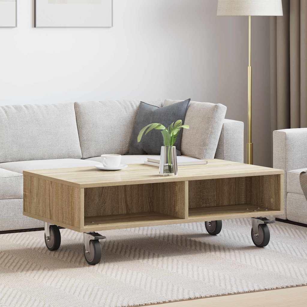 vidaXL Sido bord med hjul Sonoma-ek 90 x 50 x 30 cm Konstruerat trä
