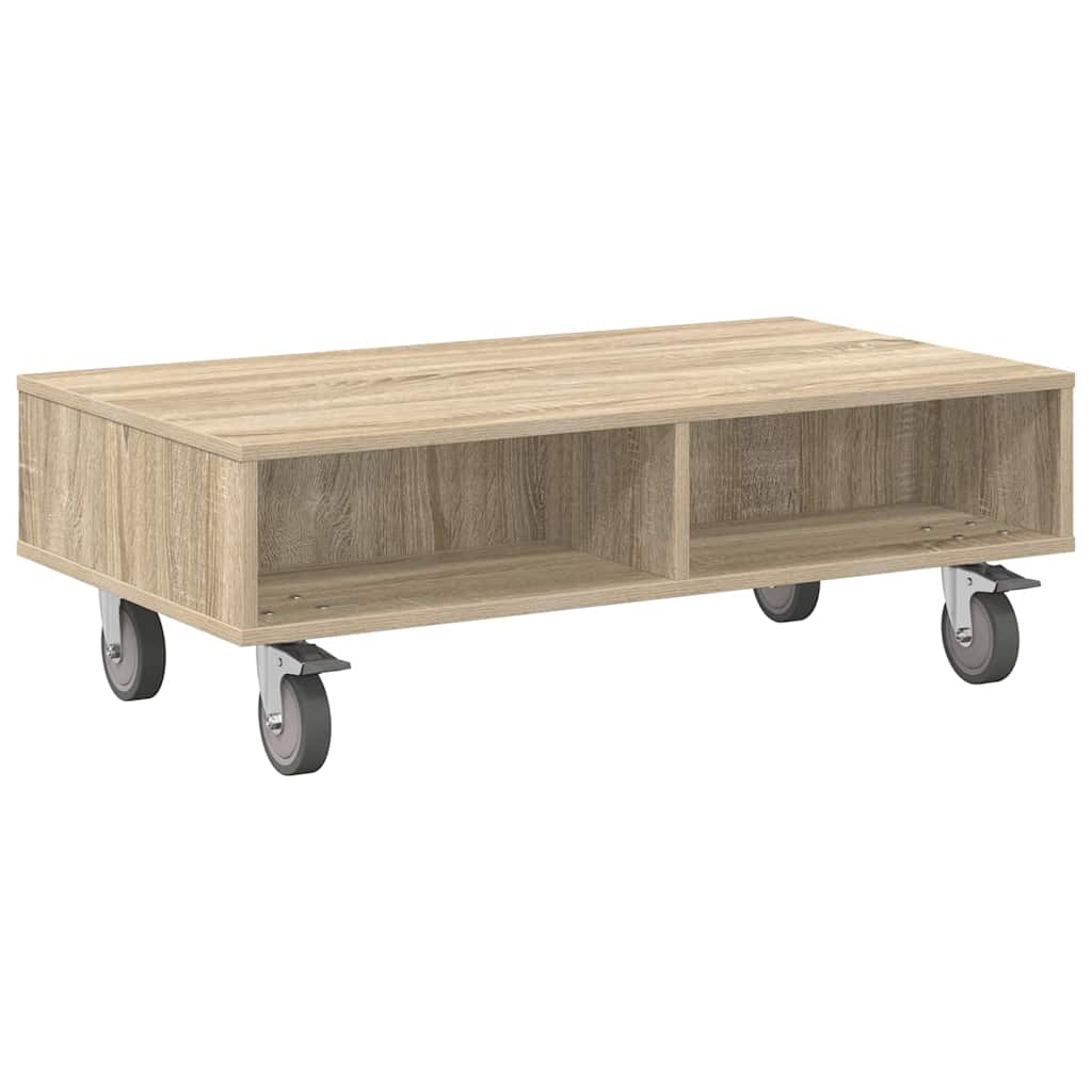 vidaXL Sido bord med hjul Sonoma-ek 90 x 50 x 30 cm Konstruerat trä