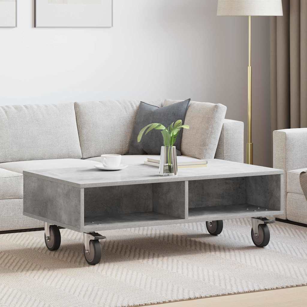 vidaXL Sido bord med hjul Betonggrå 90 x 50 x 30 cm Konstruerat trä