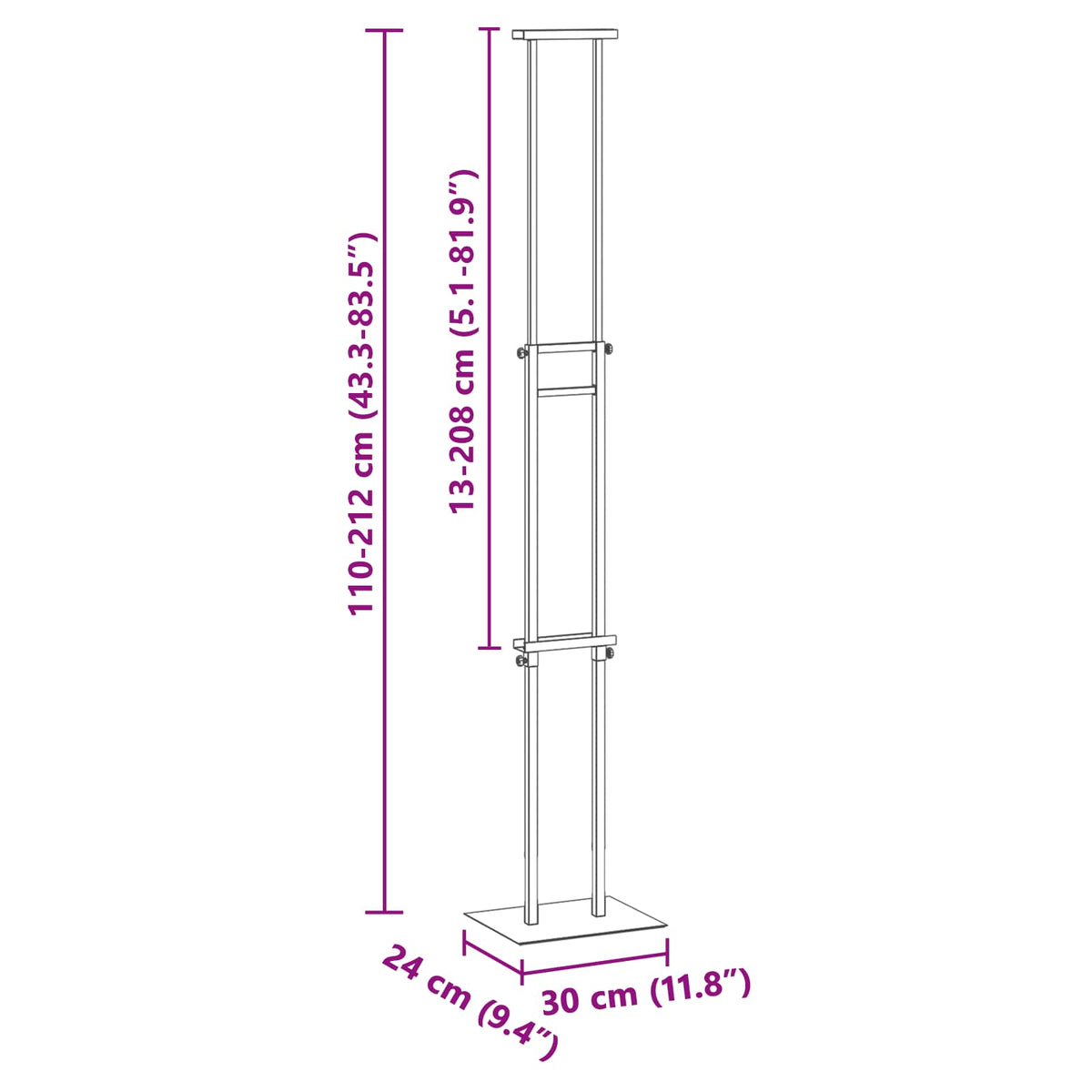 vidaXL Mässmontrar Guld 30 x 23,5 x 210 cm Stål