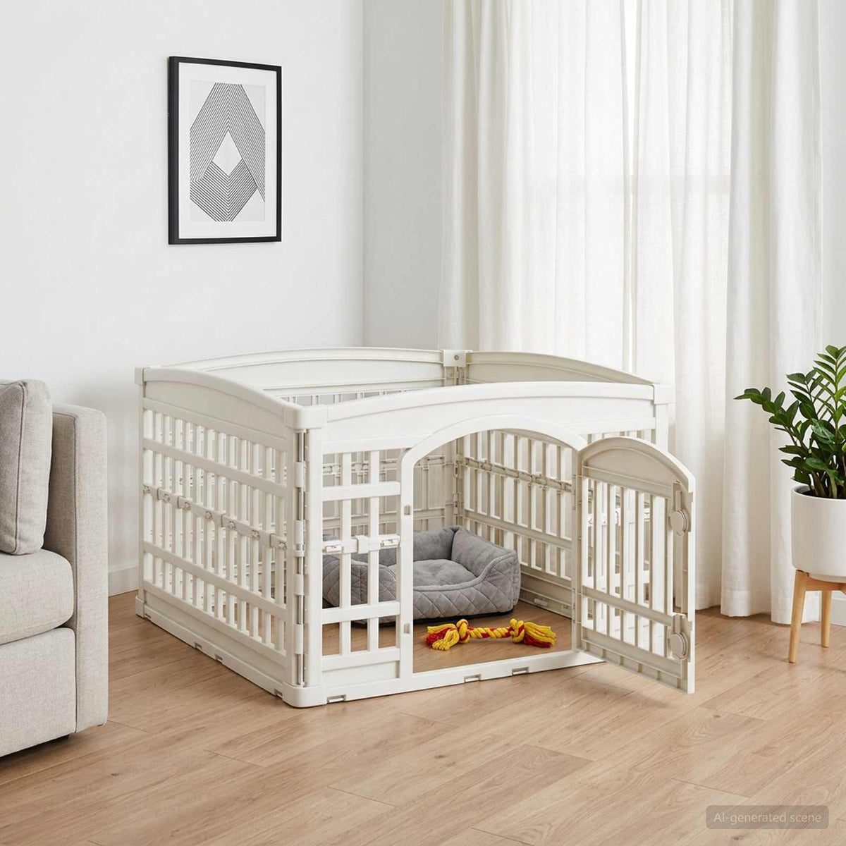 vidaXL 4-delad Hundlekhage 88 x 88 x 56 cm Plast Vit Hopfällbar