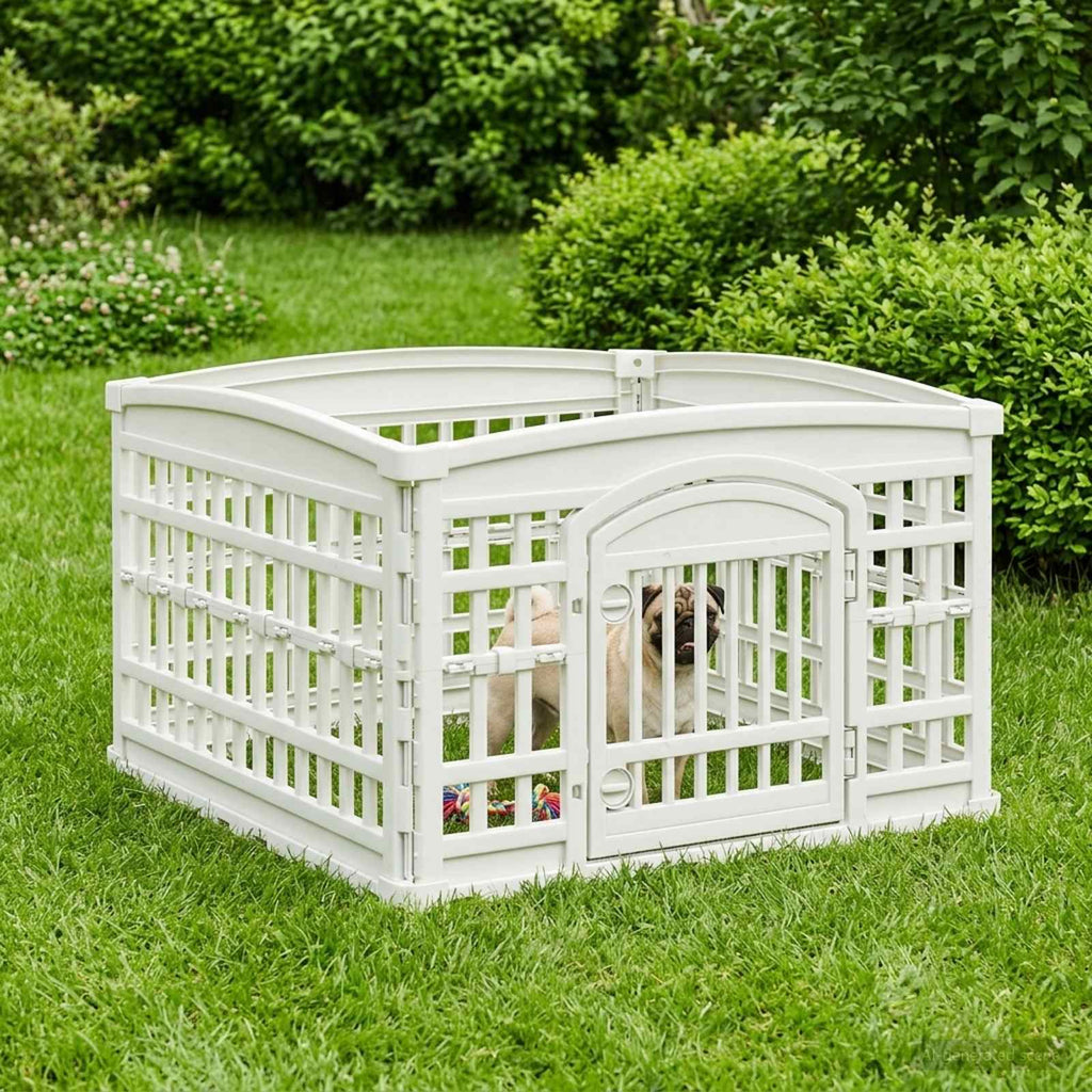 vidaXL 4-delad Hundlekhage 88 x 88 x 56 cm Plast Vit Hopfällbar