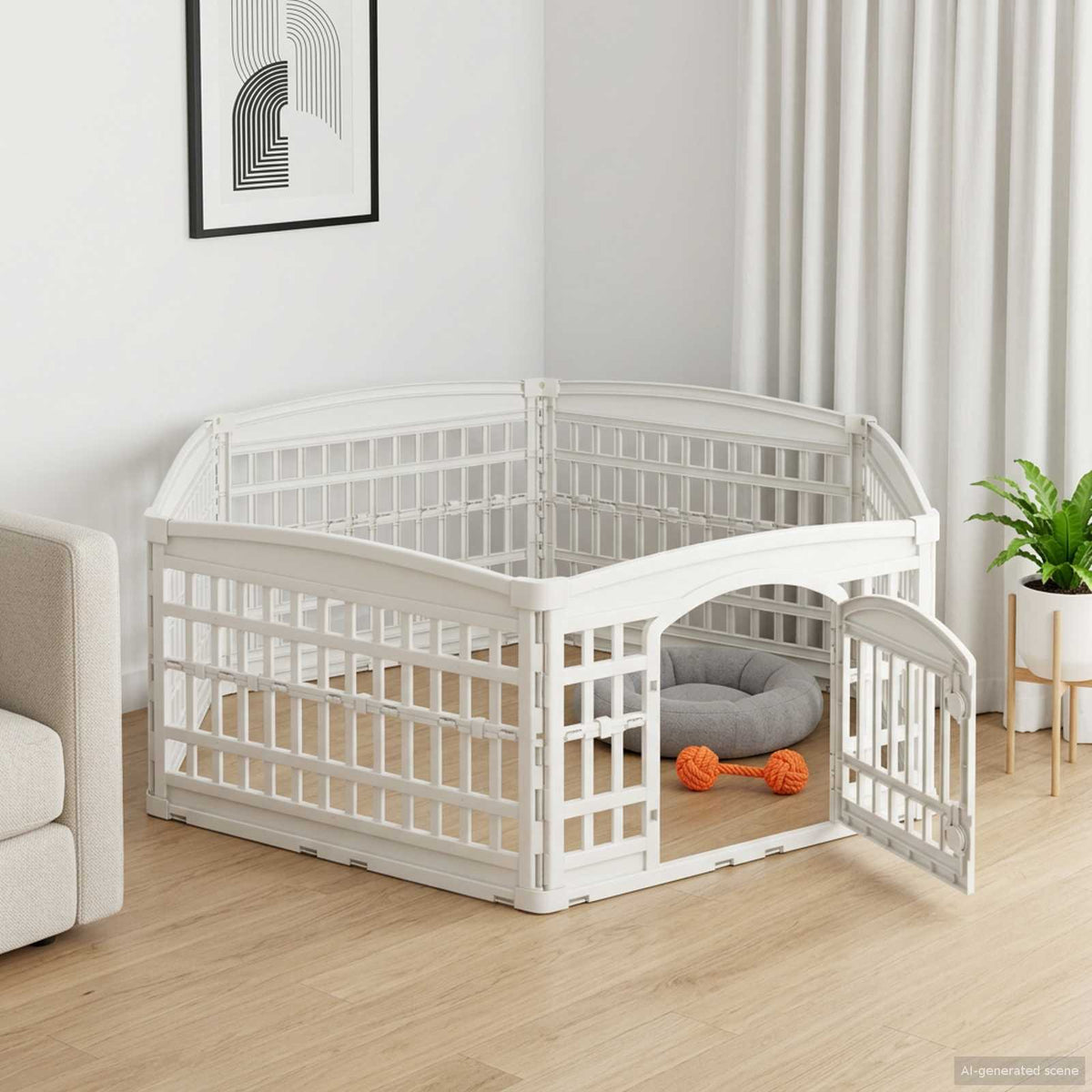 vidaXL 6-panelers hundhagen 177,5 x 154,5 x 58 cm Plast Vit Hopfällbar