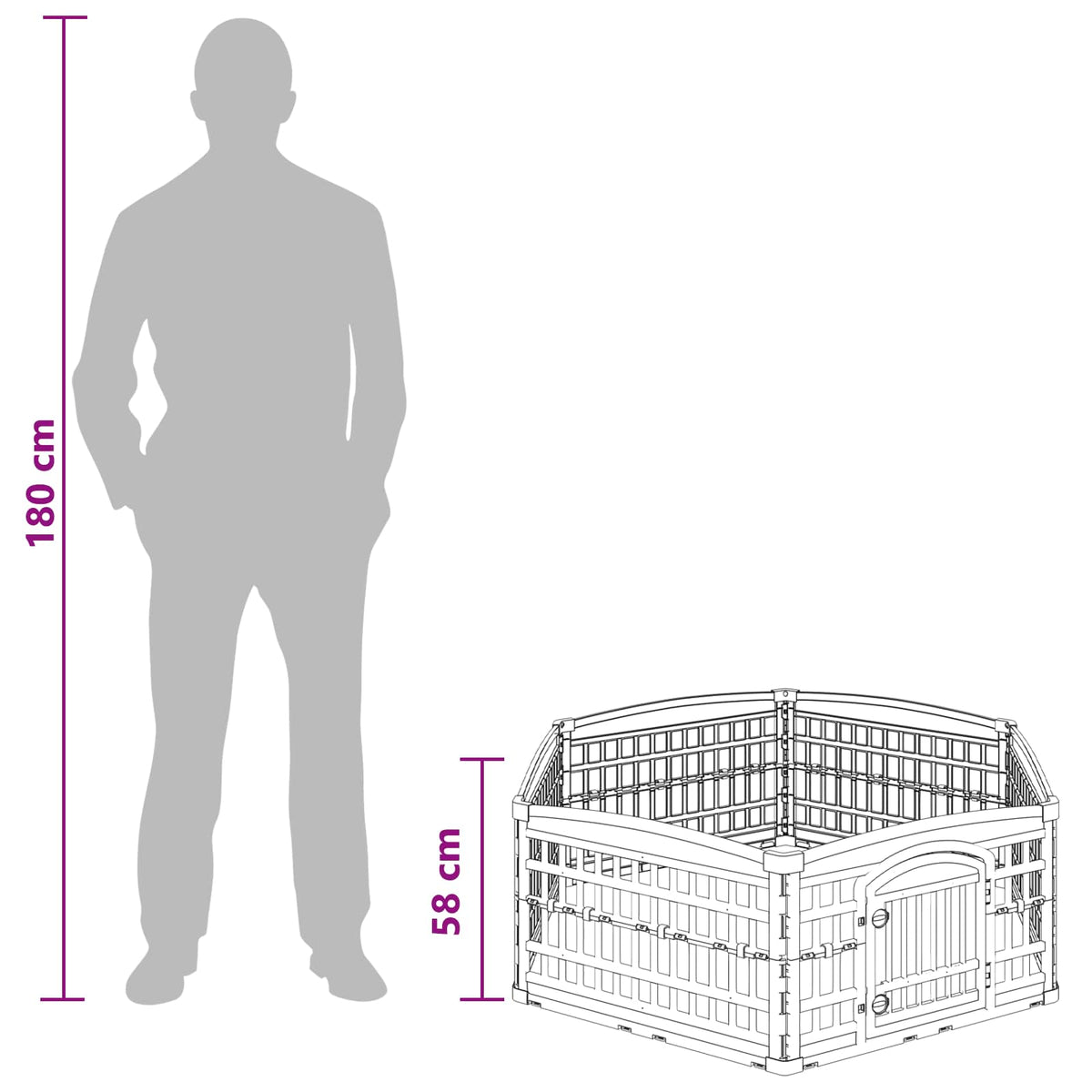 vidaXL 6-panelers hundhagen 177,5 x 154,5 x 58 cm Plast Vit Hopfällbar