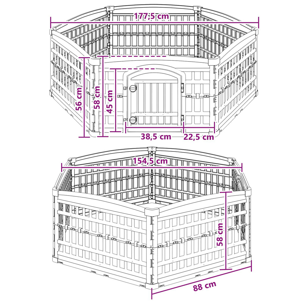 vidaXL 6-panelers hundhagen 177,5 x 154,5 x 58 cm Plast Vit Hopfällbar