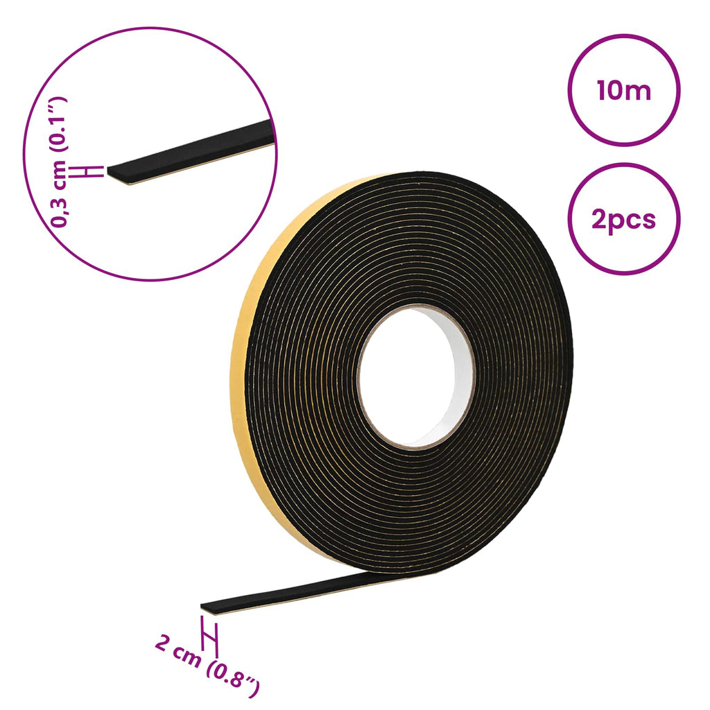 vidaXL Självhäftande skumtape 2 st Svart 20mm x 10m CR skum