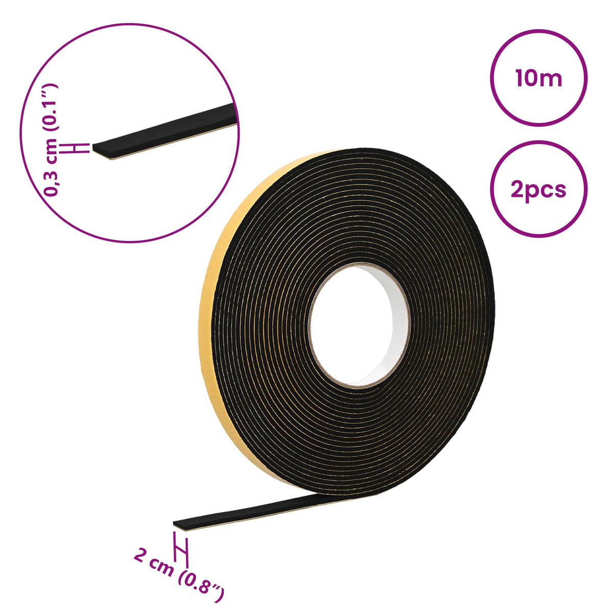 vidaXL Självhäftande skumtape 2 st Svart 20mm x 10m CR skum