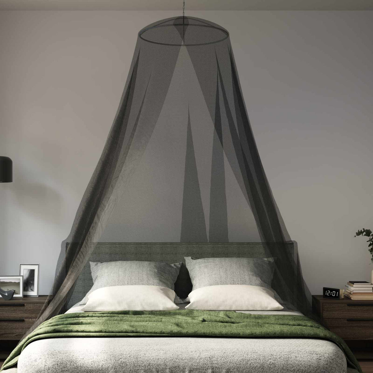 vidaXL Myggnät för säng 3 st 156 mesh Svart Ø56 x 220 cm Polyester