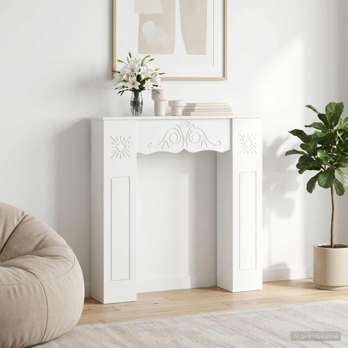 vidaXL Eldstadsram Vit 102 x 20 x 102 cm Konstruerat trä