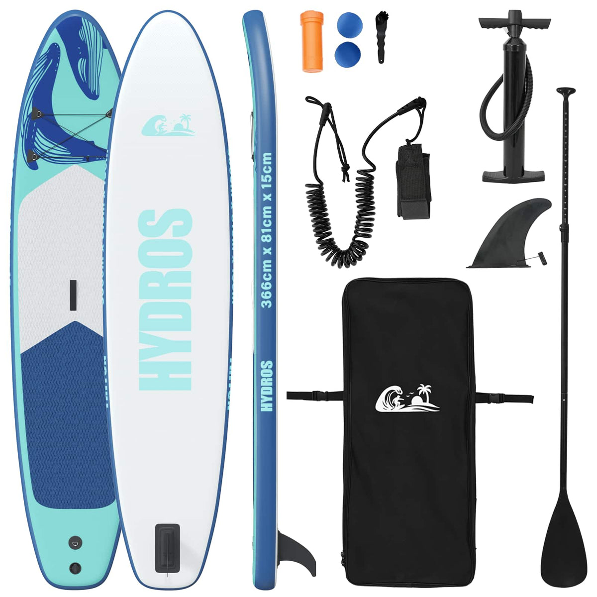 vidaXL Uppblåsbar Stand Up Paddle Board HYDROS 366 x 81 x 15 cm Turkos