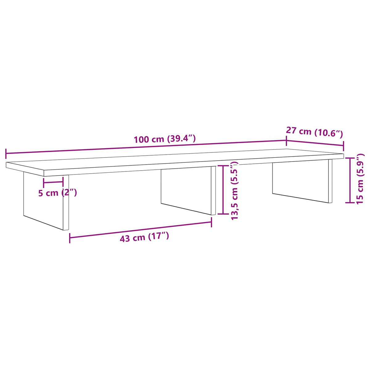 vidaXL Monitorställ Svart ek 100 x 27 x 15 cm Konstruerat trä