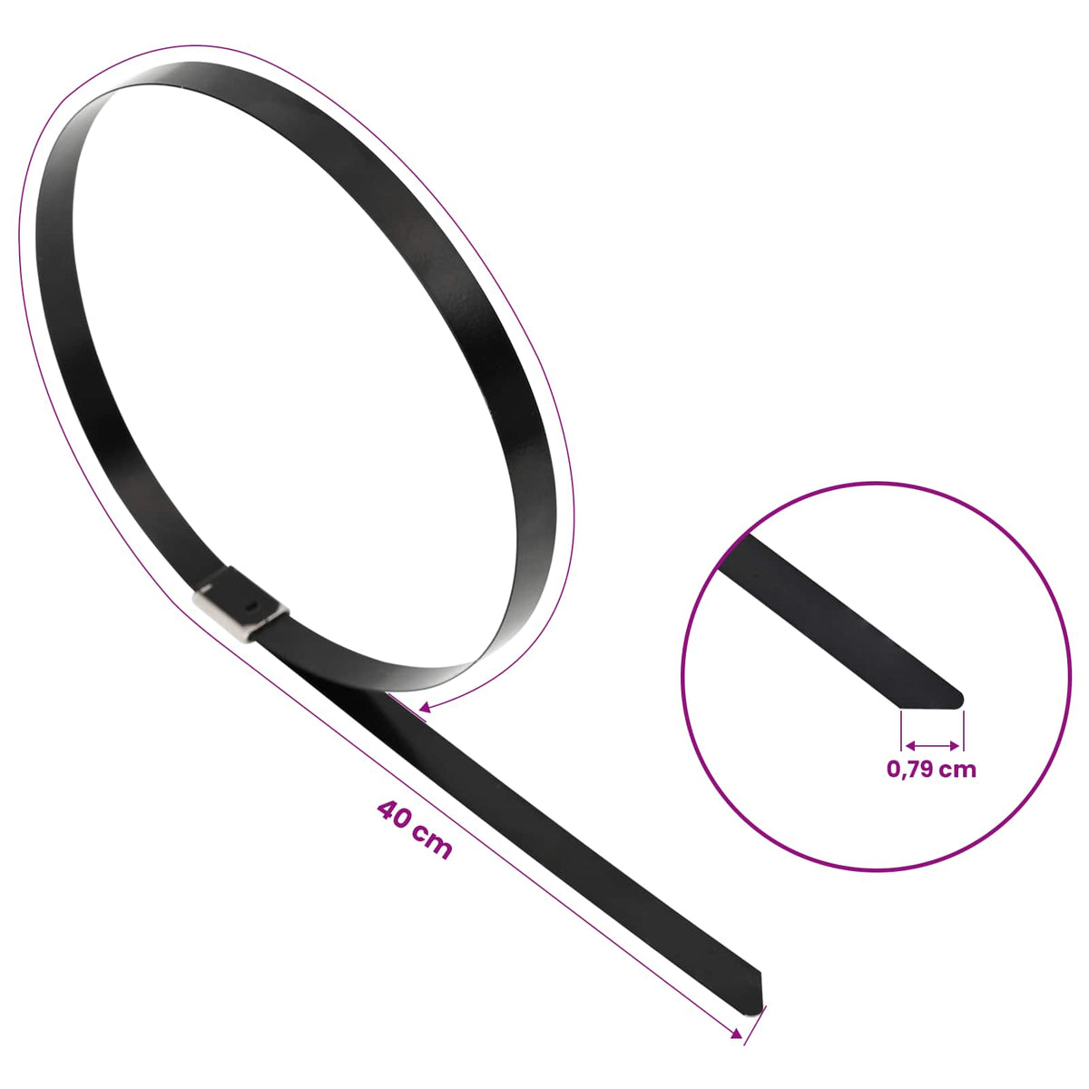 vidaXL Kabelbindare 250 st 7,9 x 400 mm Svart
