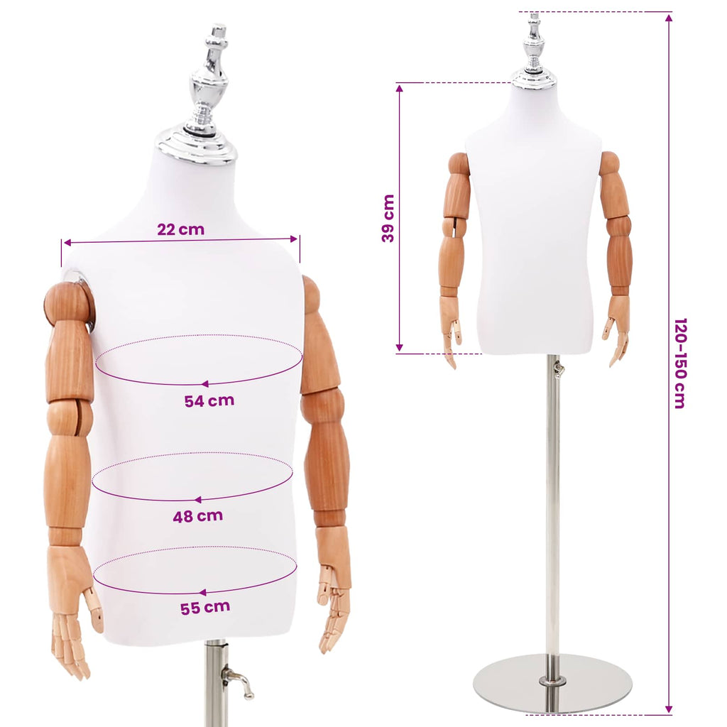 vidaXL Justerbar mannequin 120-150 cm med bas Unisex PP Vit 120-150 cm