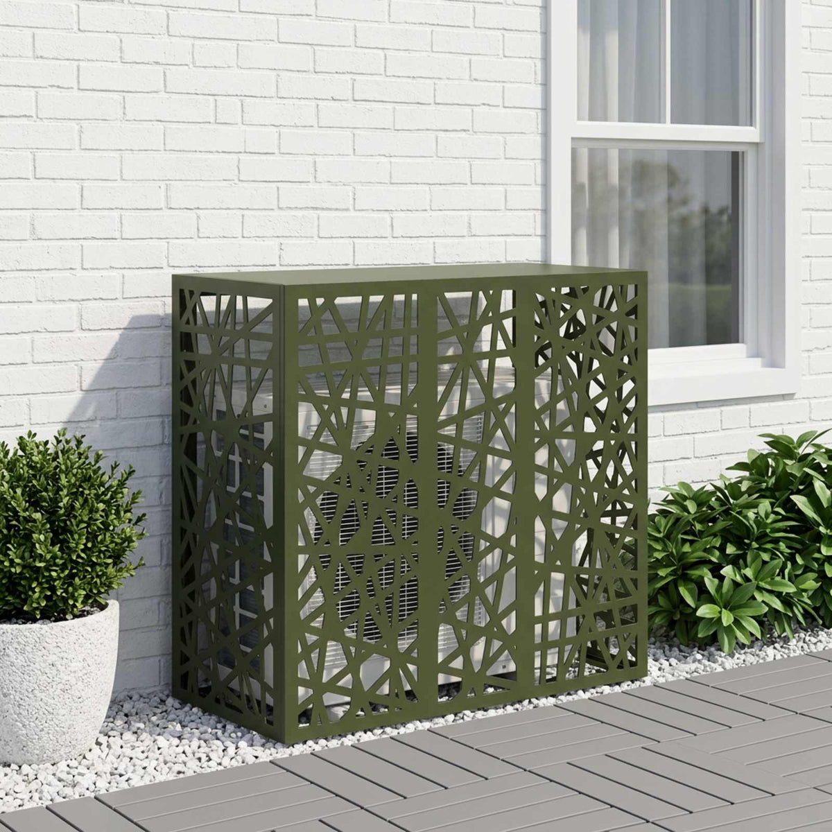 vidaXL Täckning för Luftkonditionering Olivgrön 110 x 50 x 105 cm Stål