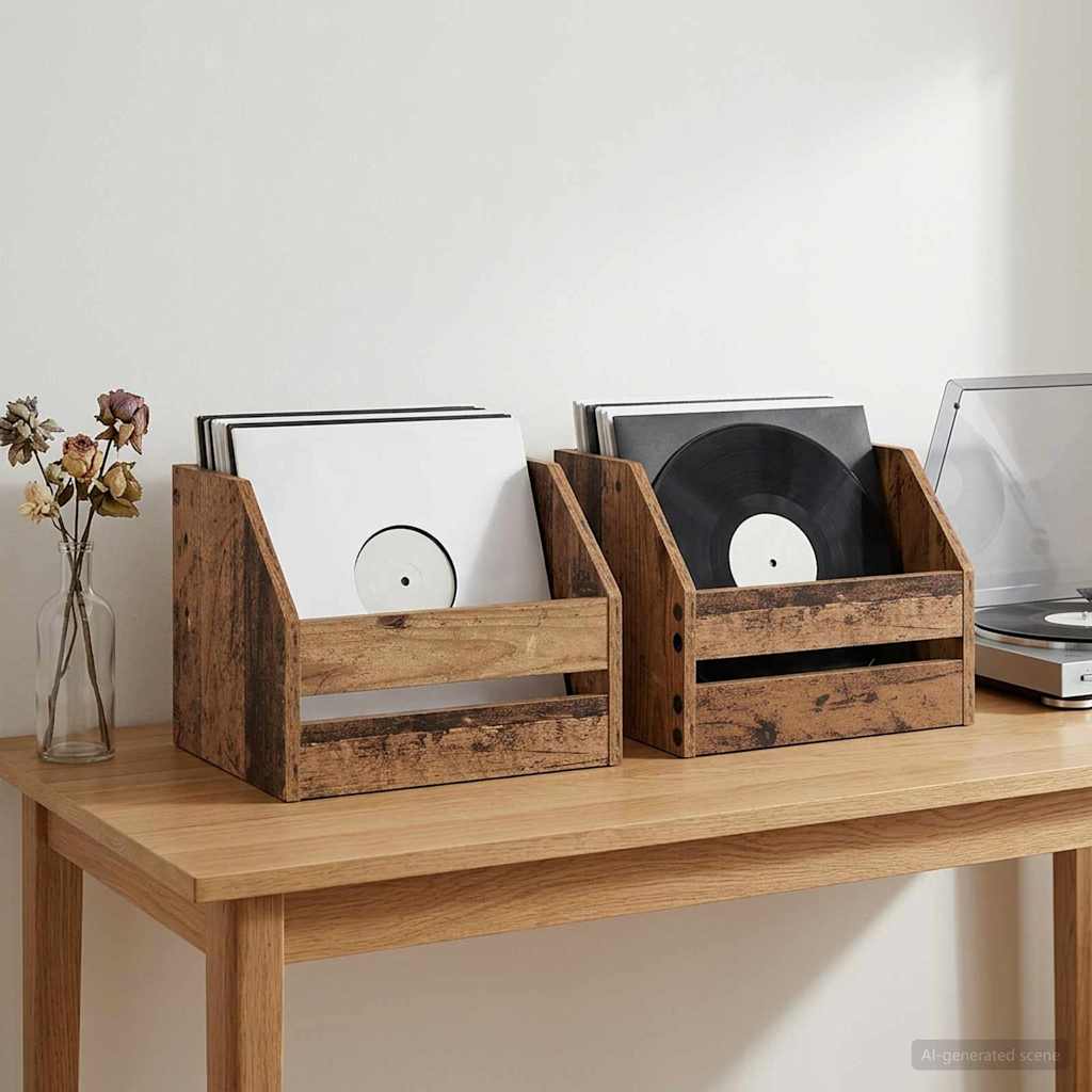 vidaXL Vinylalbum Låda 2 st Gammalt trä 38 x 30 x 29 cm