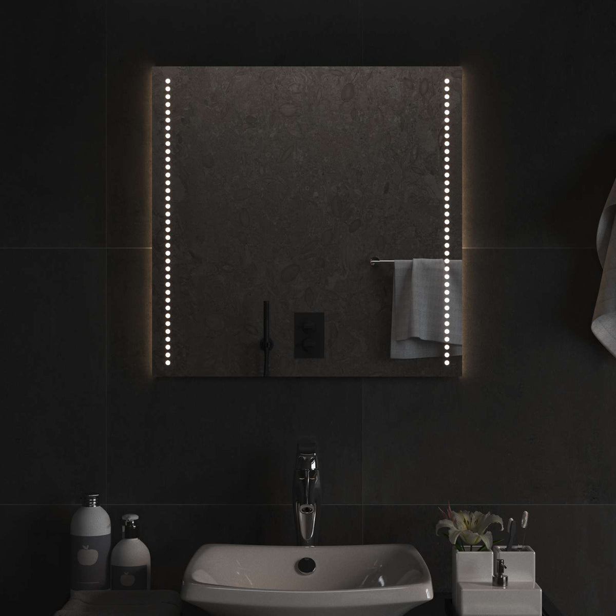 vidaXL LED Badrumsspegel med spegel Transparent 60 x 60 cm härdat glas