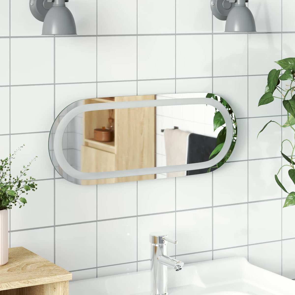 vidaXL LED Badrumsspegel med spegel Transparent 50 x 20 cm härdat glas