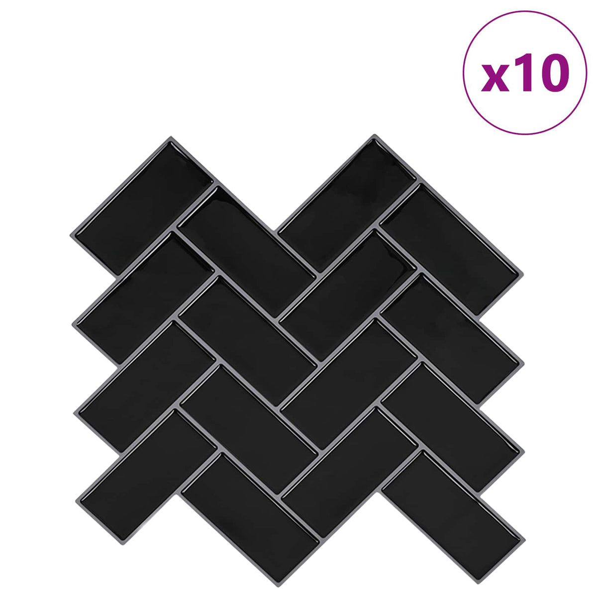 vidaXL Fiskbensplatta 10 st Svart 30 x 30 cm Polyuretan och PET