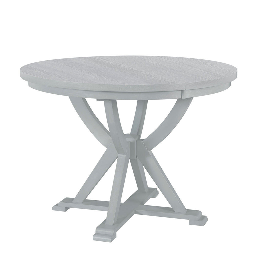 Mid-Century 5-Piece Extendable Round Dining Table Set With 15.7" Removable Leaf and 4 Cross Back Dining Chairs, Grey
