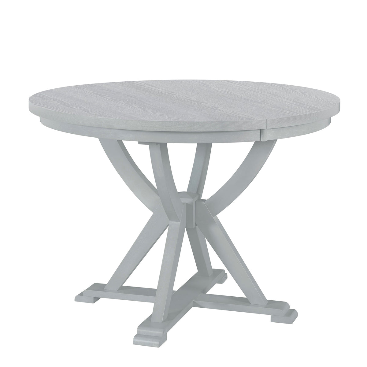 Mid-Century 5-Piece Extendable Round Dining Table Set With 15.7" Removable Leaf and 4 Cross Back Dining Chairs, Grey