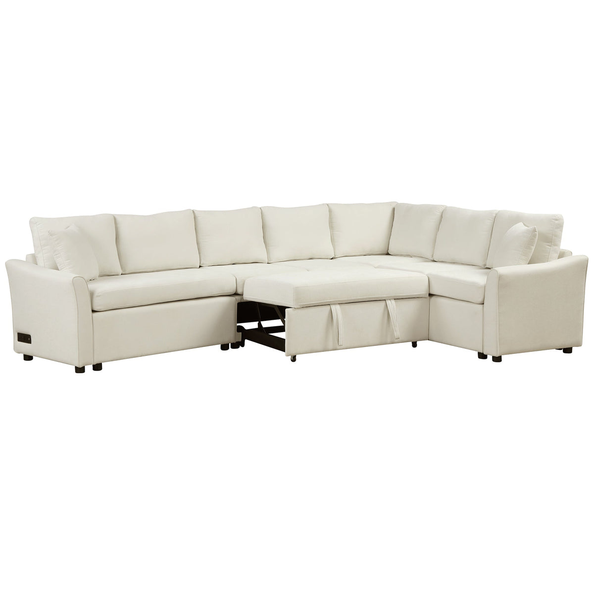 Sofá en forma de L de 124.8", sofá cama convertible extraíble con dos cojines de respaldo, dos puertos USB y dos enchufes eléctricos