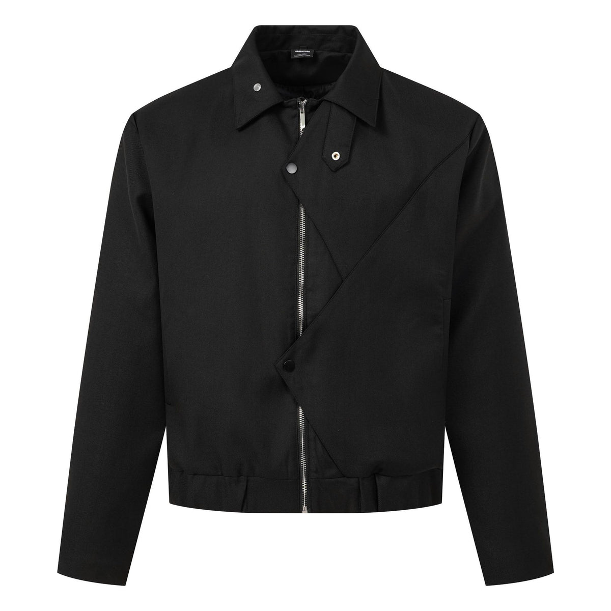 Men's Deconstructed Workwear Jacket with Asymmetric Diagonal Placket, Metal Button Zipper Closure