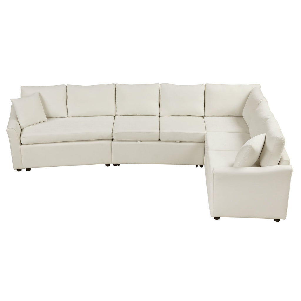 124.8"l-Shaped Sofa Convertible Sofa Bed Pull Out Sofa Sleeper With Two Back Pillows, Two USB Ports and Two Power Socket