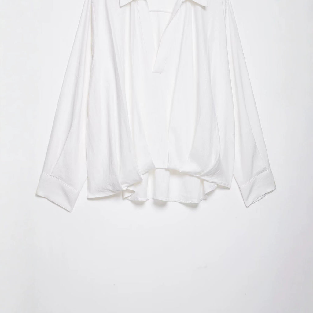 Camisa de manga larga de mezcla de lino para mujer Pong hem