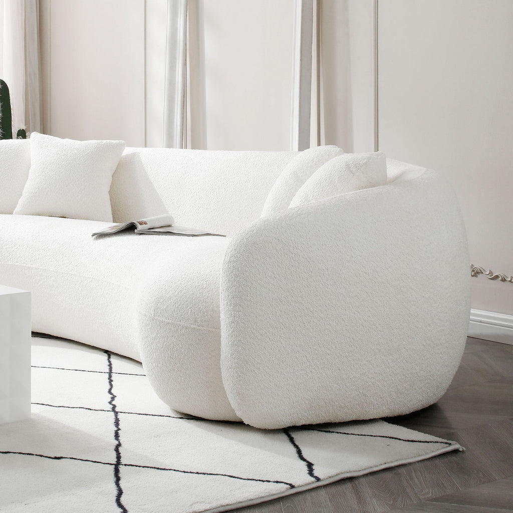 102'' 5-Sitzer Bouclé-Sofa Modernes Ecksofa Halbmond Freizeitcouch Gebogenes Sofa Teddy-Fleece Samt WEISS
