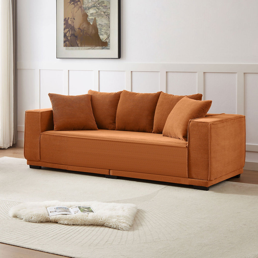 88.97'' Corduroy Sofa With 5 Matching Toss Pillows Modern Upholstered Sofa Including Bottom Frame for Bedroom, Apartment