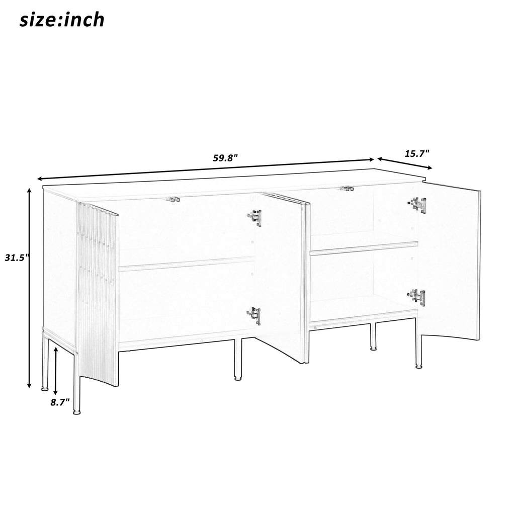 Elegant Sideboard Featuring Curved Bottom Doors With Arched Groove Design in a Stylish Four-Door Layout,Suitable for Liv