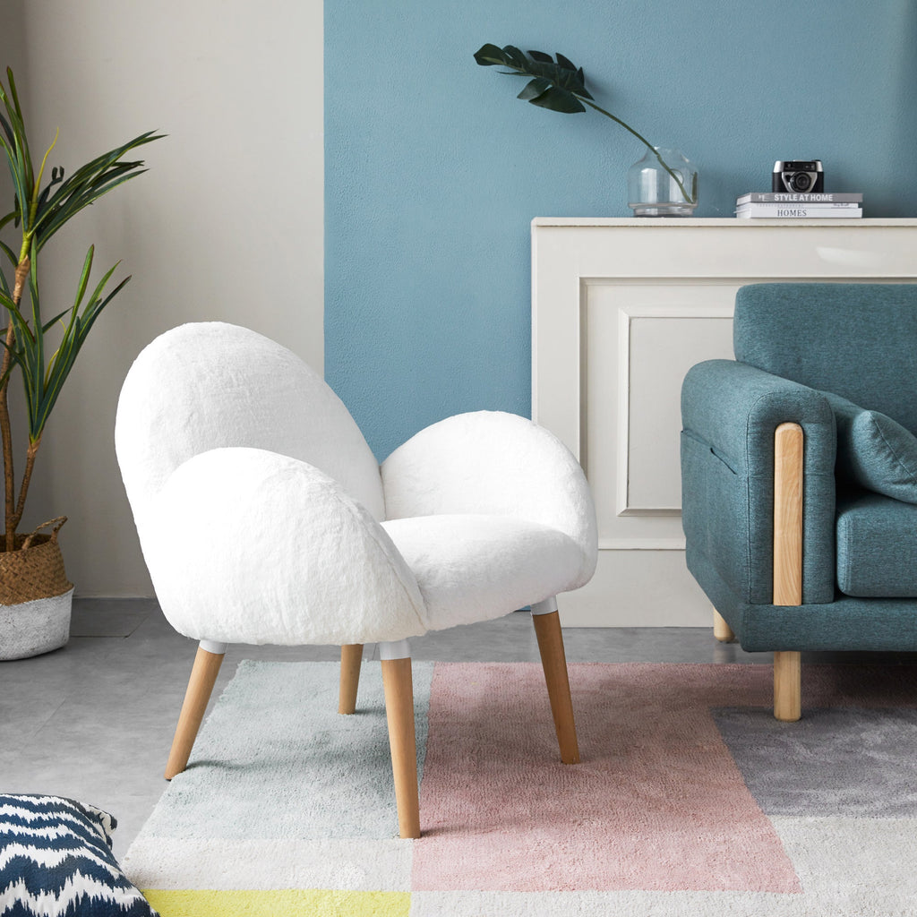 Pure Solid Wood Beech Frame Imitation Lamb Fabric Sofa Chair, Suitable for Living Room and Hotel