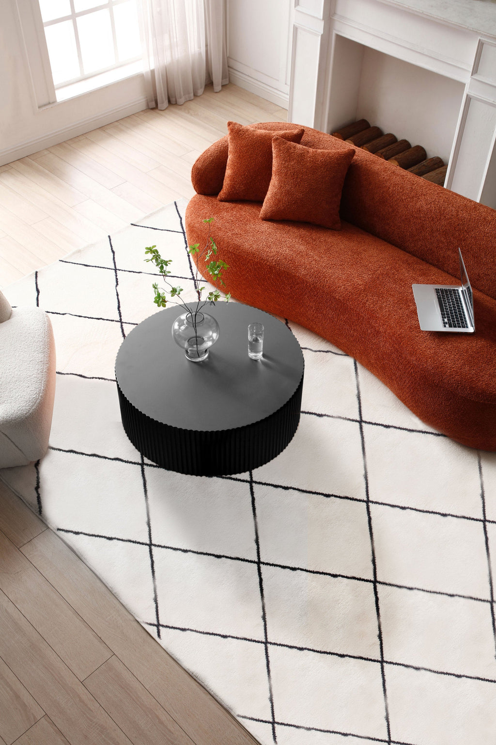 Sleek and Modern Round Coffee Table With Eye-Catching Relief Design, Black