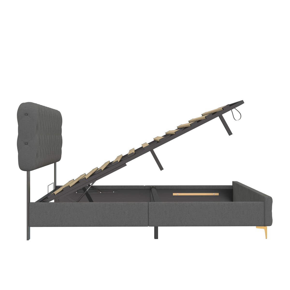 Queen Platform Bed Frame With Pneumatic Hydraulic Function, Velvet Upholstered Bed With Deep Tufted Buttons, Lift Up Sto