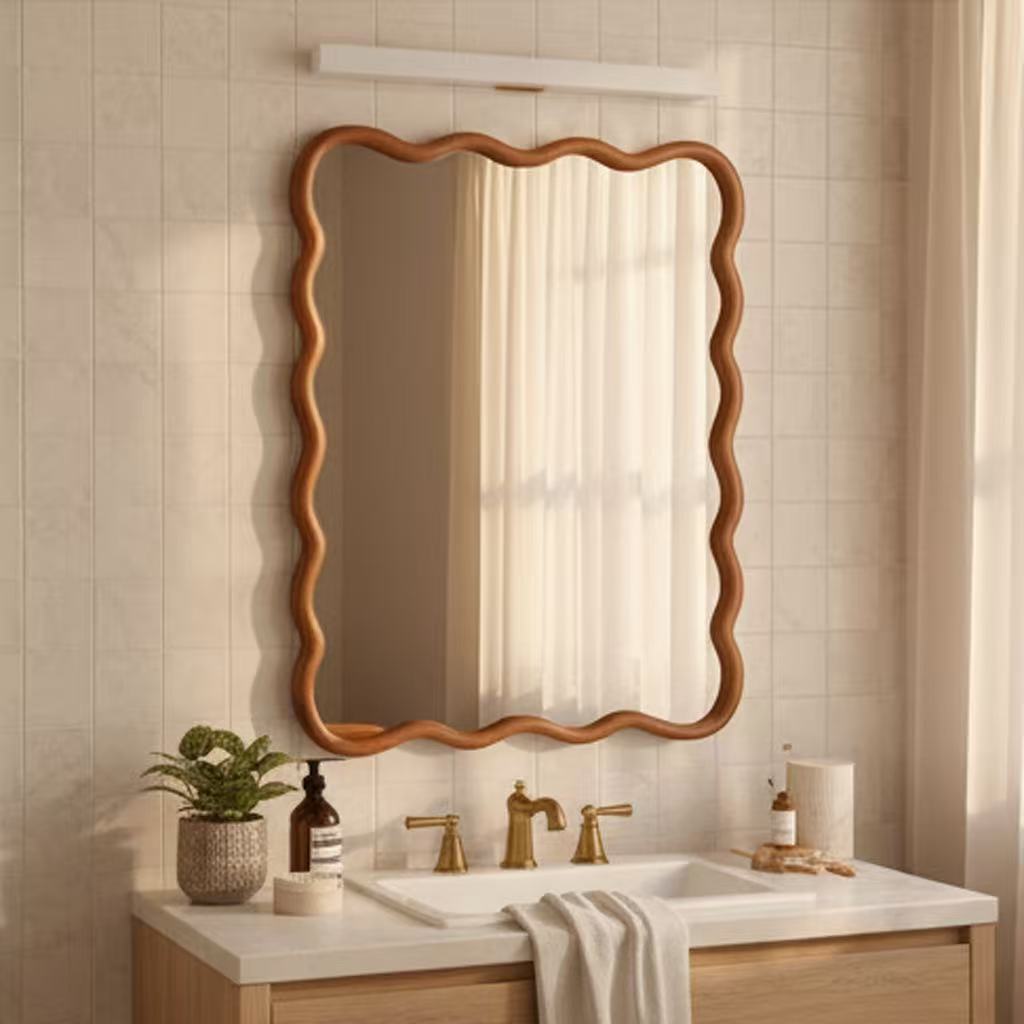 30'x40' Wavy Rectangle Solid Wood Frame Decorative Mirror,For Bedroom, Bathroom, Living Room, Entryway