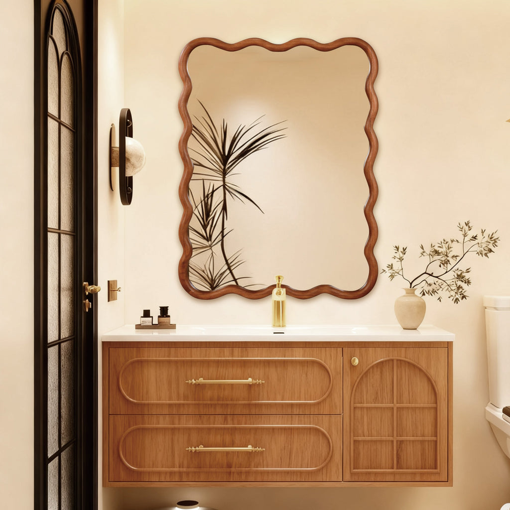 30'x40' Wavy Rectangle Solid Wood Frame Decorative Mirror,For Bedroom, Bathroom, Living Room, Entryway
