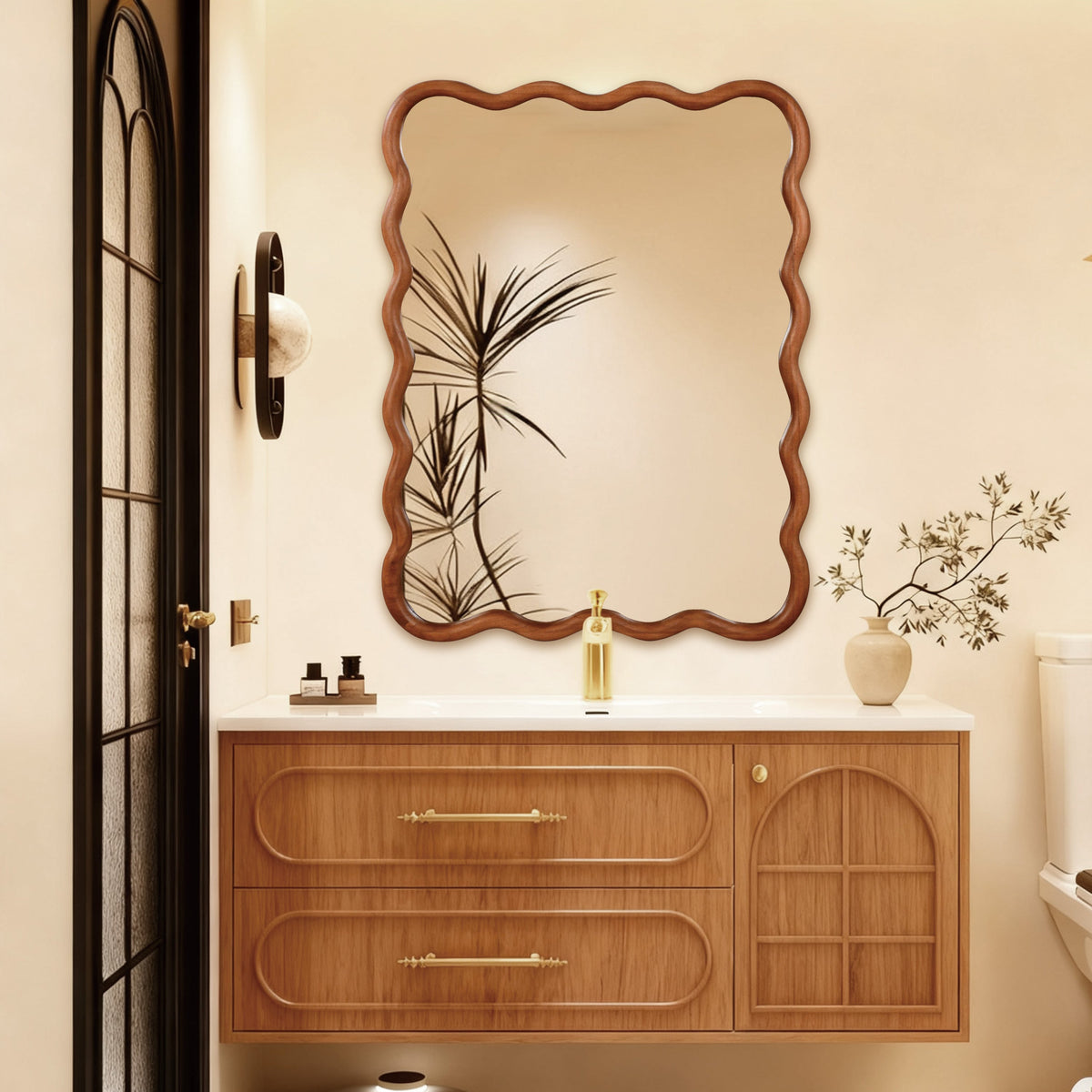 30'x40' Wavy Rectangle Solid Wood Frame Decorative Mirror,For Bedroom, Bathroom, Living Room, Entryway