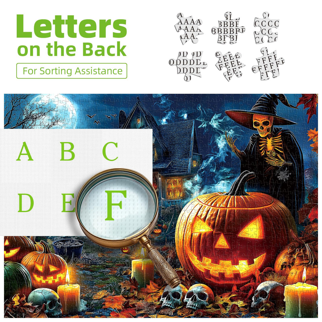 Blueforest Halloween 1000 Piece Jigsaw Puzzle for Adults - Spooky Ghosts, Skeletons, Pumpkins, Witch & Haunted House Puzzle, Challenging Fun Adult Puzzles for Relaxation, Decor & Gifts