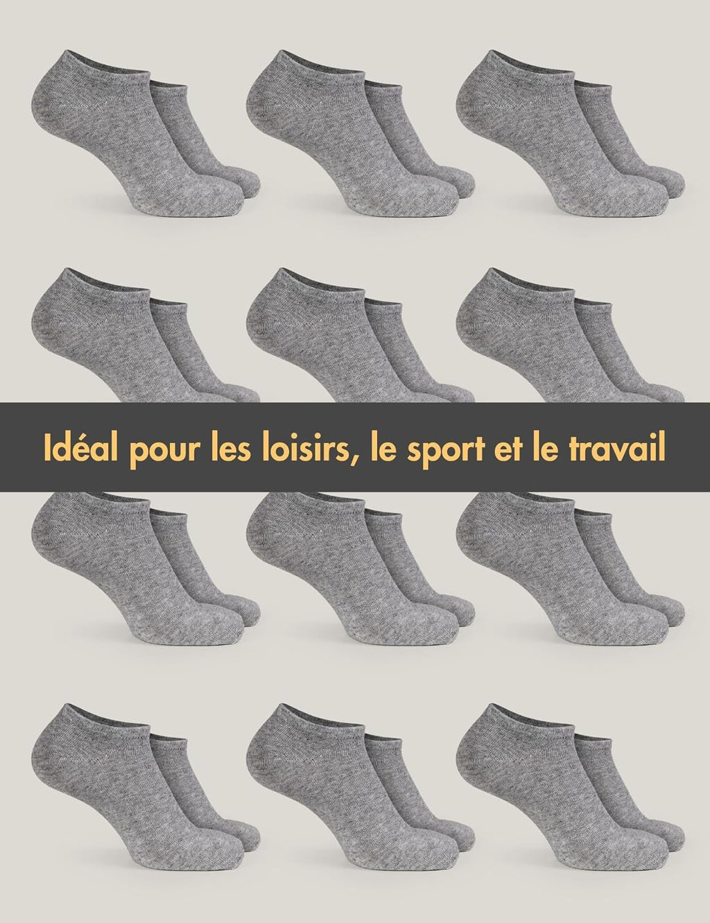 Basic Treasure Lot de 12 Paires Socquettes Sport Unisexes, Noir/Blanc/Gris