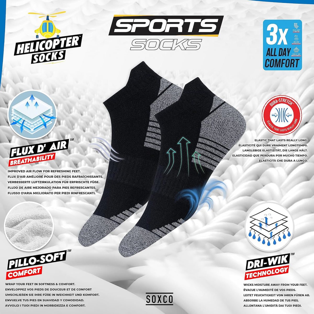 SOXCO Chaussettes Homme Femme Sport Socquettes Basses Courtes - Lot de 10 Paires