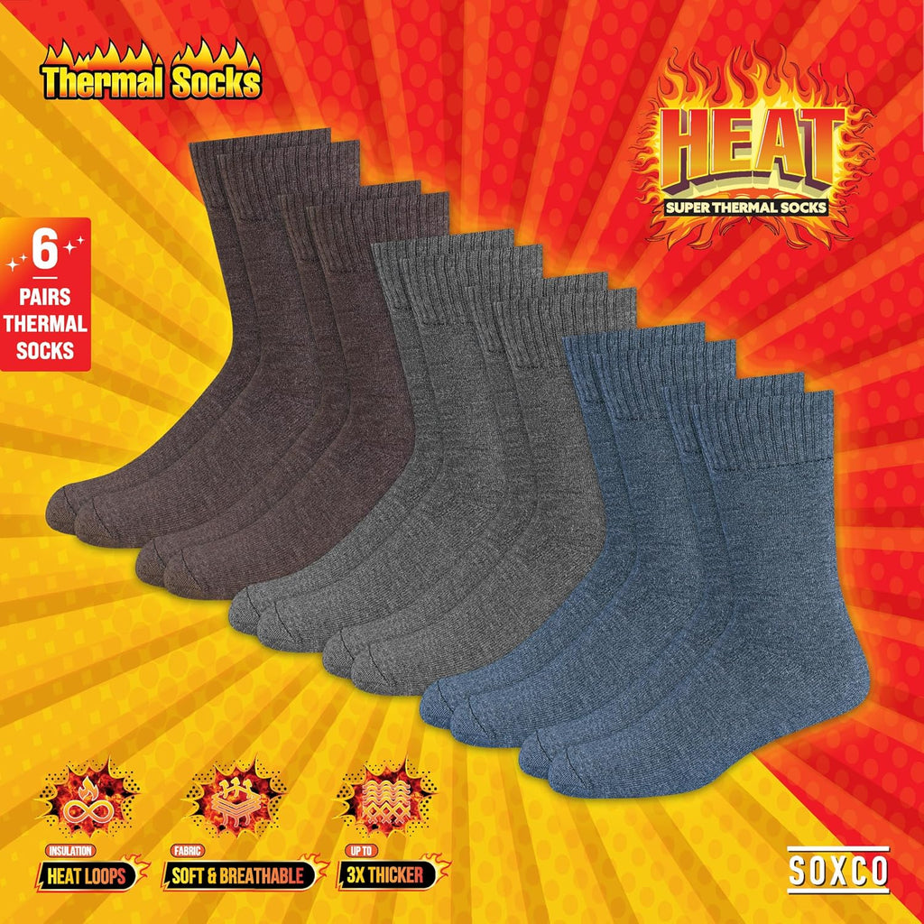 SOXCO Chaussettes Chaudes pour Hommes et Femmes - Chaussettes d’Hiver Thermiques, Lot de 6 Paires