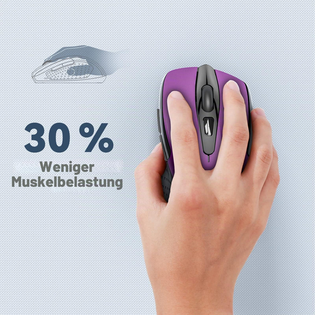 TECKNET Kabellose Maus, 2.4G Optische Funkmaus mit USB Empfänger, Grau