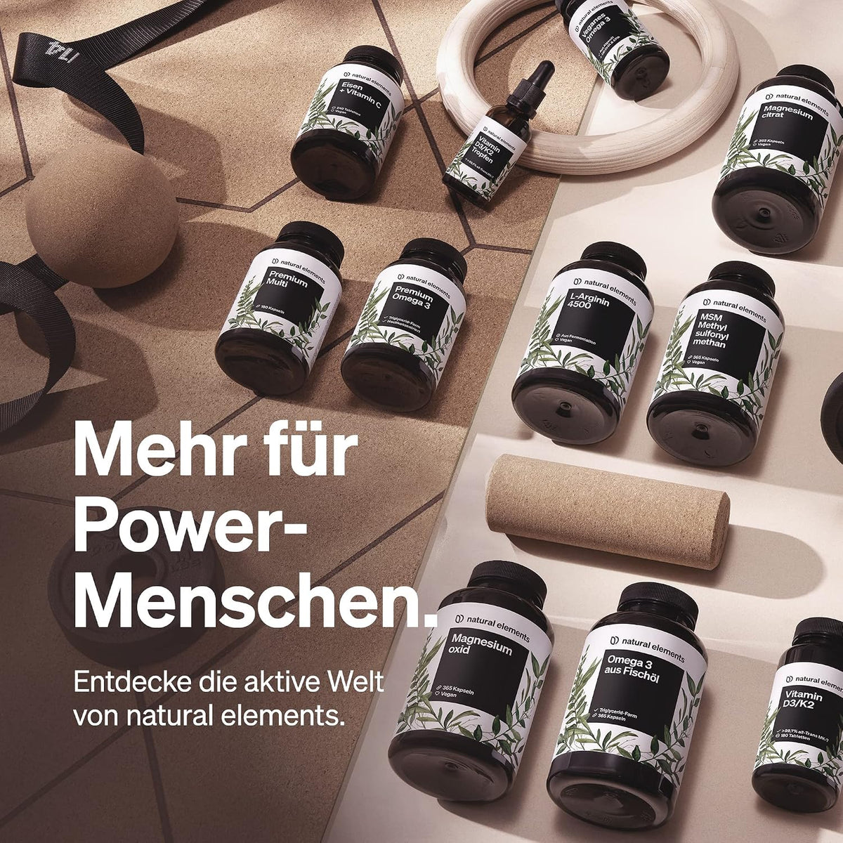 natural elements Magnesium Komplex - Premium: Aus 5 hochwertigen Verbindungen - 400mg elementares Magnesium pro Tagesdosis - Laborgeprüft, vegan, hochdosiert