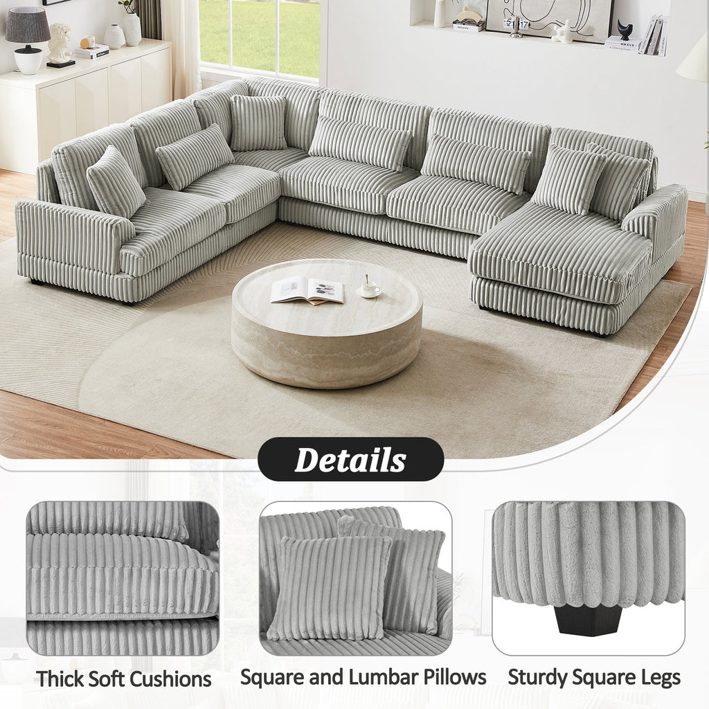 129" Oversized Sectional Sofa U-Shaped Sofa Couch Modern Sofa Upholstered in Soft Corduroy With a Chaise Lounge for Livi